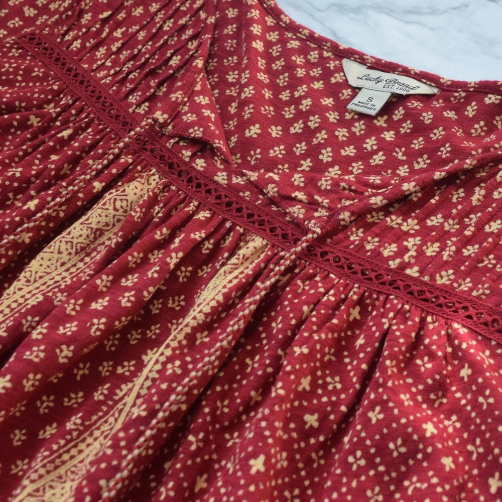 Lucky Brand Ditzy Print Boho Peasant Top